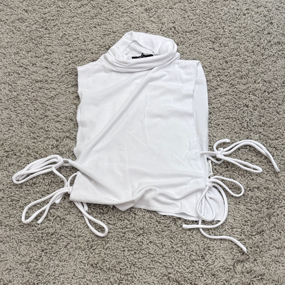 Worn once! Olivaceous White Sleeveless turtle neck beach top with Side Ties